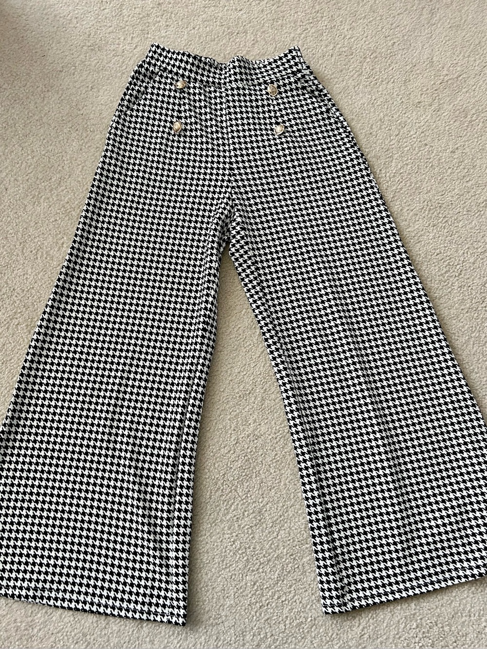Black & White Houndstooth Wide Leg Pants